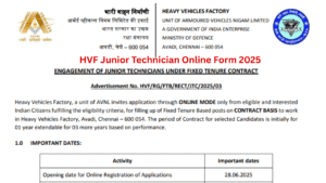 HVF Junior Technician Recruitment 2025