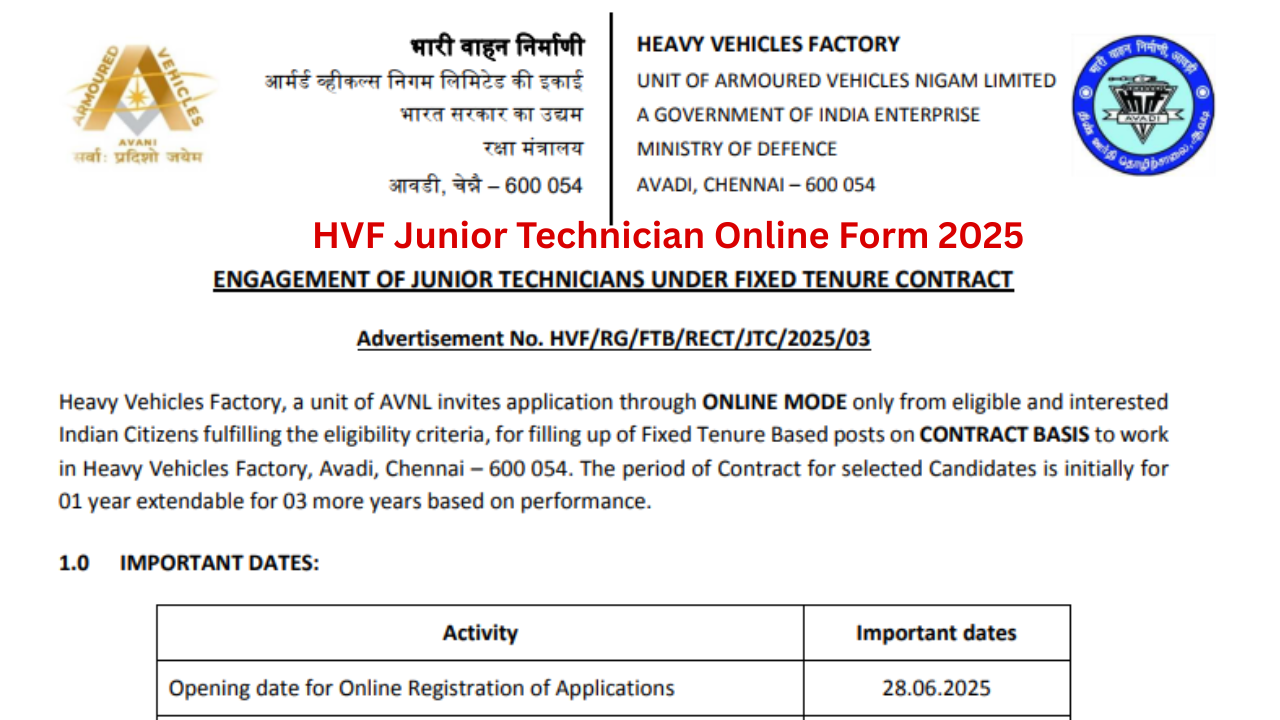 HVF Junior Technician Recruitment 2025