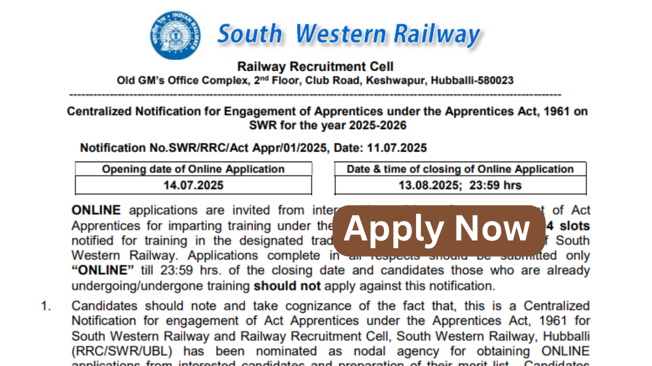 RRC SWR Apprentice Recruitment 2025
