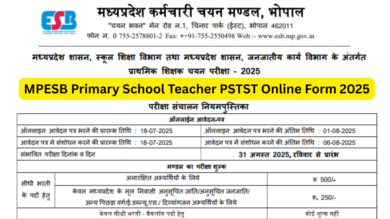 MPESB Primary School Teacher PSTST Recruitment 2025