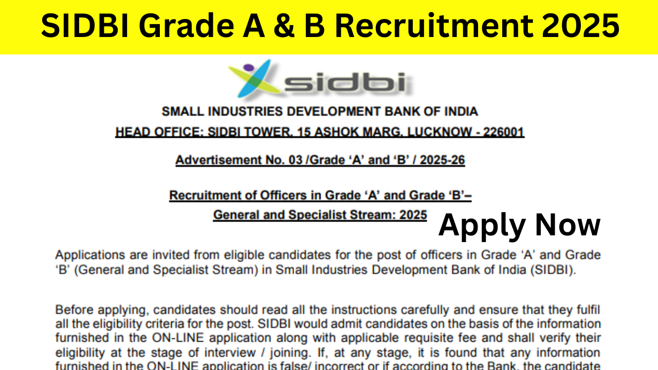 SIDBI Grade A & B Recruitment 2025
