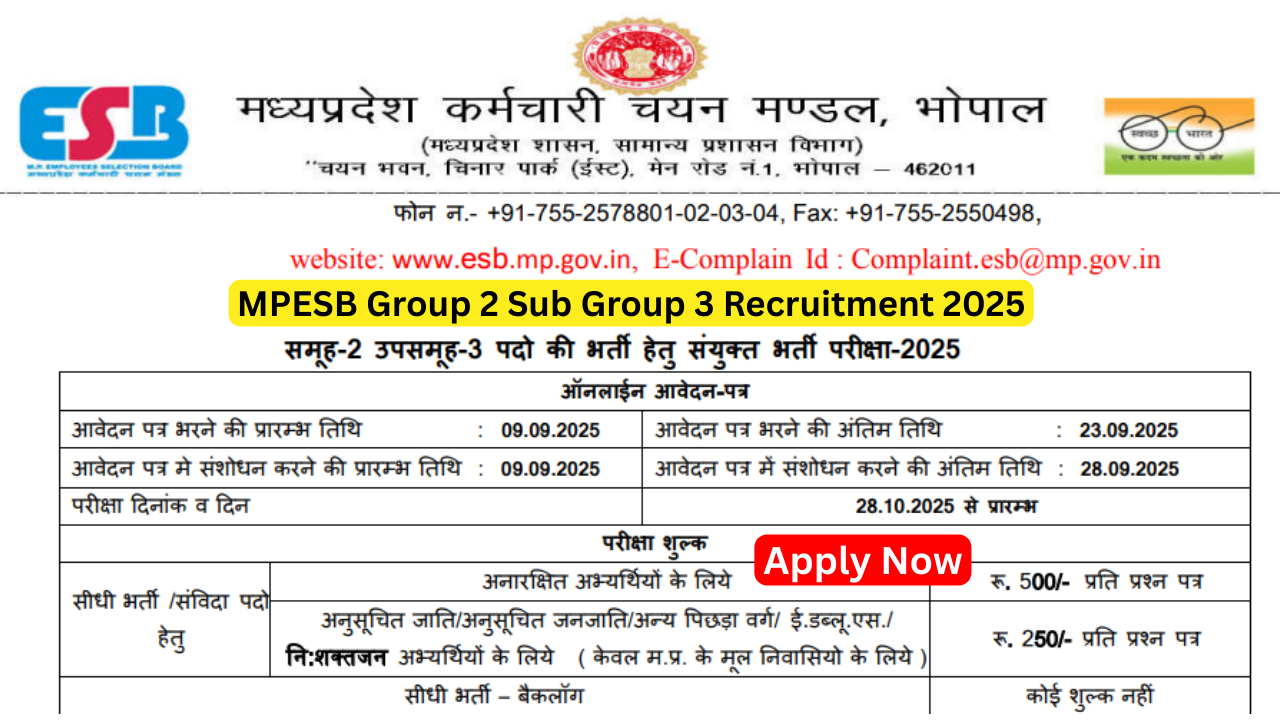 MPESB Group 2 Sub Group 3 Recruitment 2025