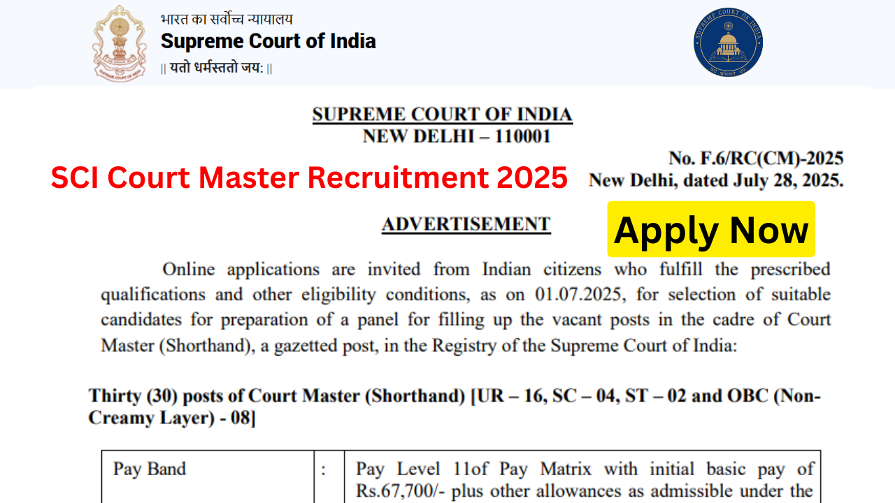 SCI Court Master Recruitment 2025